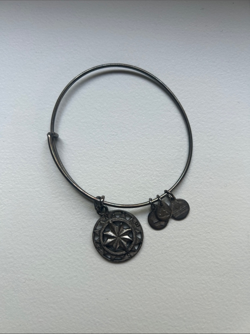 Alex and Ani Dark Silver Compass Charm Expandable Bracelet